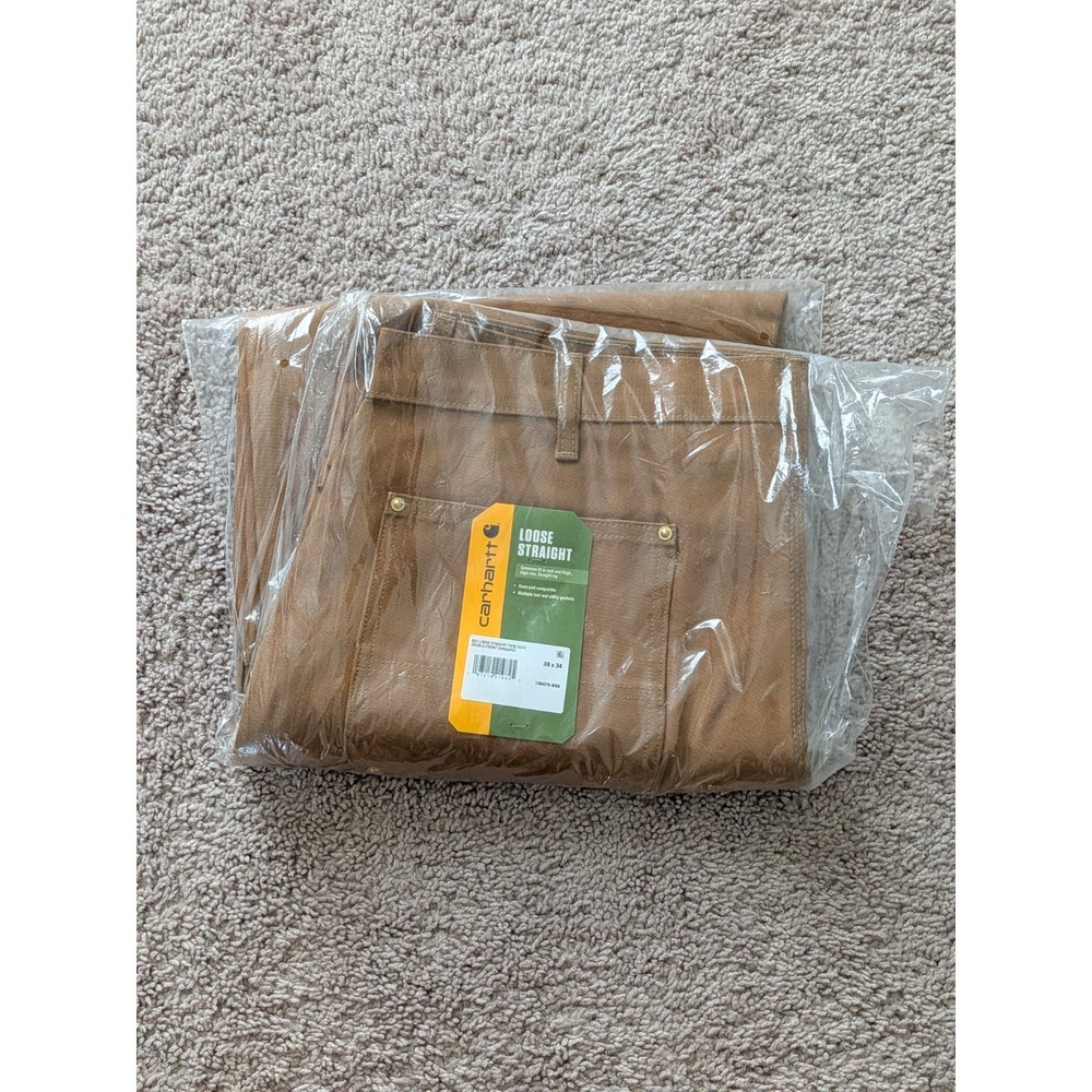Carhartt B01-BRN Loose Straight Firm Duck Double-Front Dungaree 38x34 Brown NEW